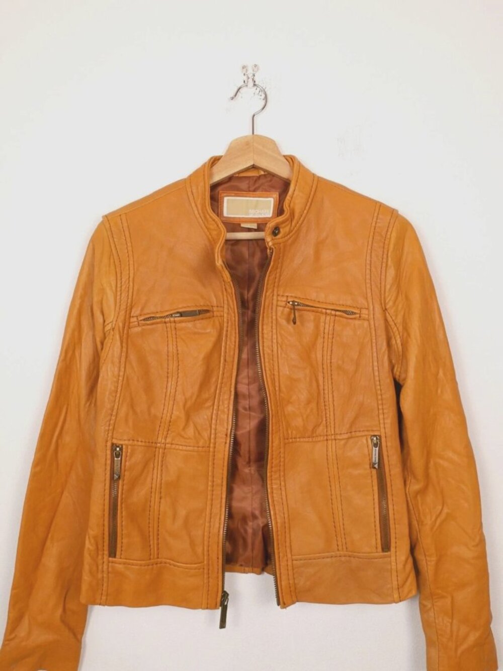 Michael Kors Cognac Fitted Leather Jacket Size S